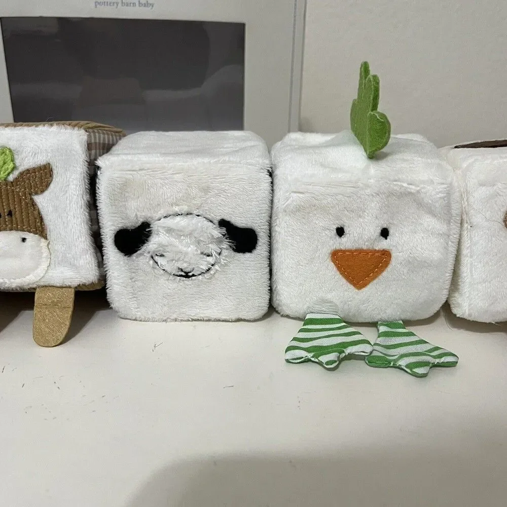 Pottery Barn Kids Animal Friends Soft Blocks Plush Rattle Set of 5 NEW